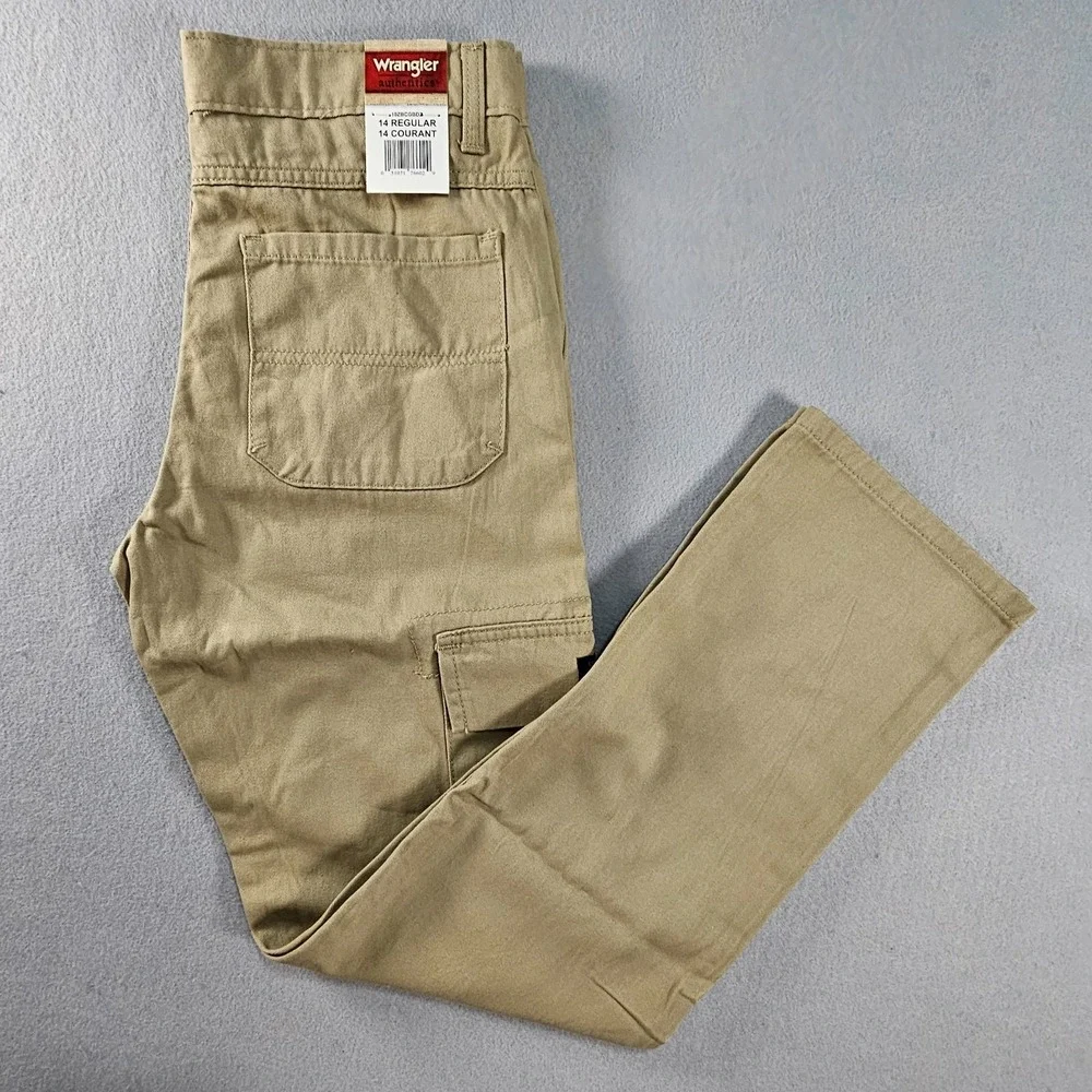 Wrangler Authentics Boys 14 Regular Cargo Pants Desert Khaki 100% Cotton NWT
